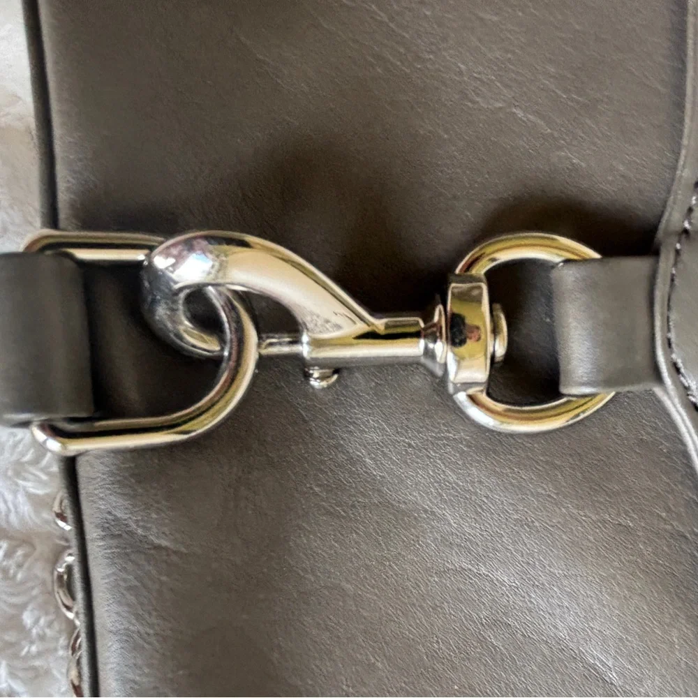 Rebecca Minkoff Mini MAC Taupe Grey Leather Crossbody Silver Hardware